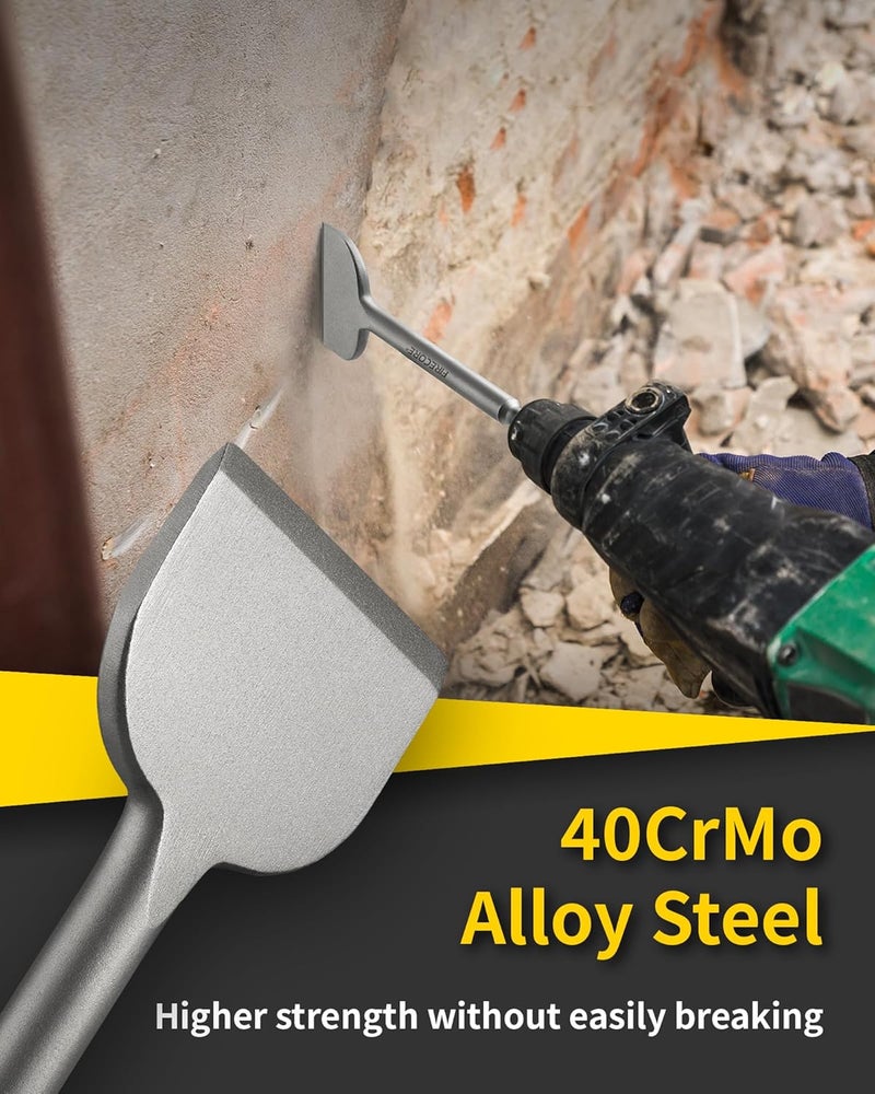 Firecore SDS Chisel Set, 4pcs Tile Removal Chisel Bits for SDS Plus Rotary Hammer Drill Attachments, Alloy Steel Shovel for Demolition Chipping Grooving Scaling Removing Cement Thinset Mortar Vinyl - Image 3